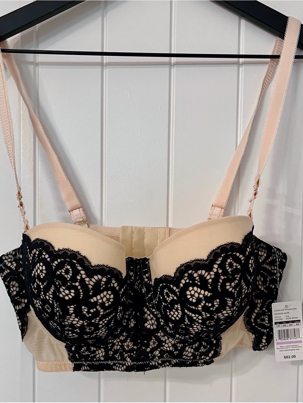 Blush Black Lace Overlay Nude Longline Bra